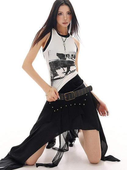 QIUQIU STUDIO Edgy Studded Patchwork Asymmetric A Line Women&