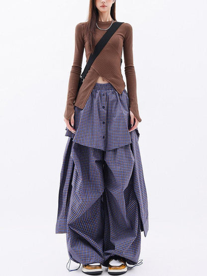 QIUQIU STUDIO Elongated Plaid Patchwork Faux Layered Women&