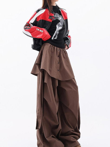 QIUQIU STUDIO Elongated Plaid Patchwork Faux Layered Women&