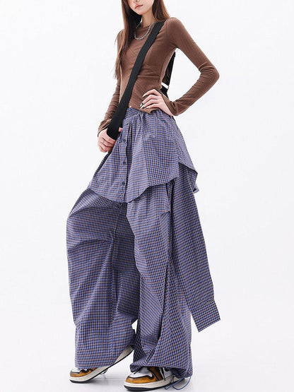QIUQIU STUDIO Elongated Plaid Patchwork Faux Layered Women&
