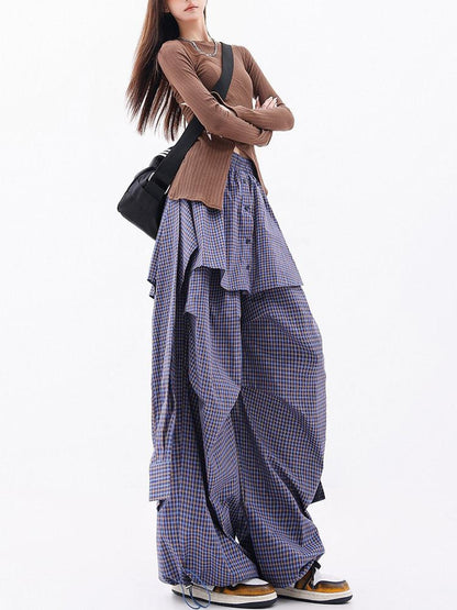 QIUQIU STUDIO Elongated Plaid Patchwork Faux Layered Women&