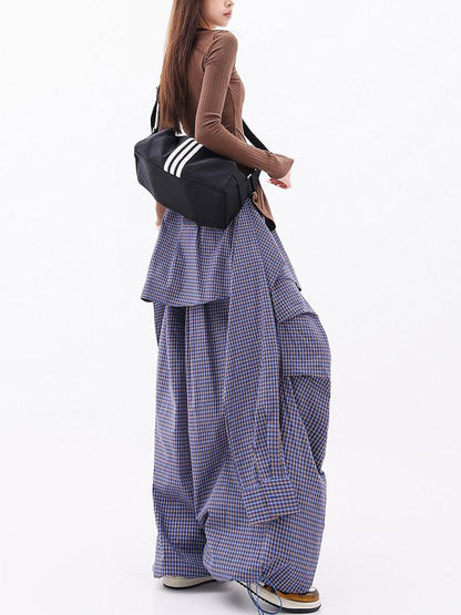 QIUQIU STUDIO Elongated Plaid Patchwork Faux Layered Women&