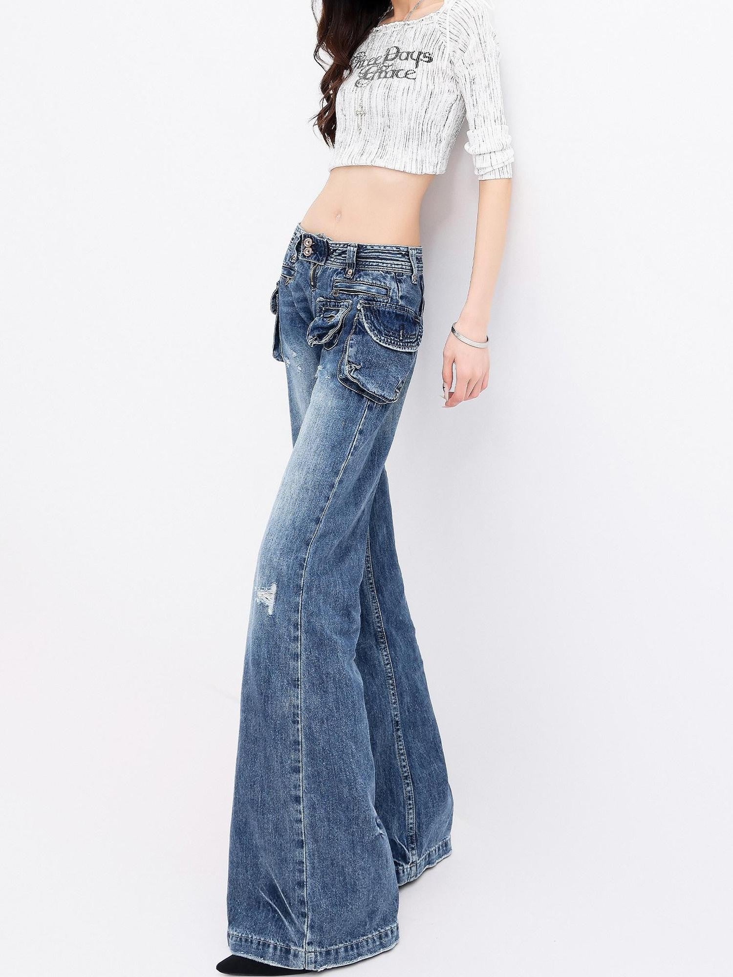 QIUQIU STUDIO Elongated Pleated Washed Distressed Retro Pocket Loose Women&