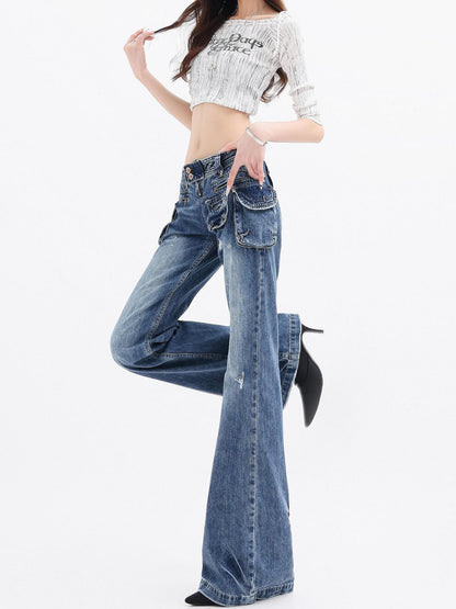 QIUQIU STUDIO Elongated Pleated Washed Distressed Retro Pocket Loose Women&
