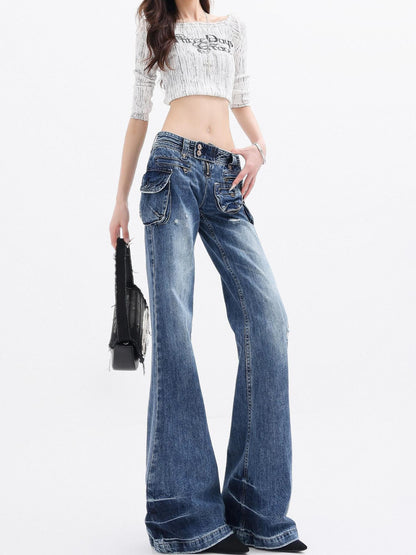 QIUQIU STUDIO Elongated Pleated Washed Distressed Retro Pocket Loose Women&