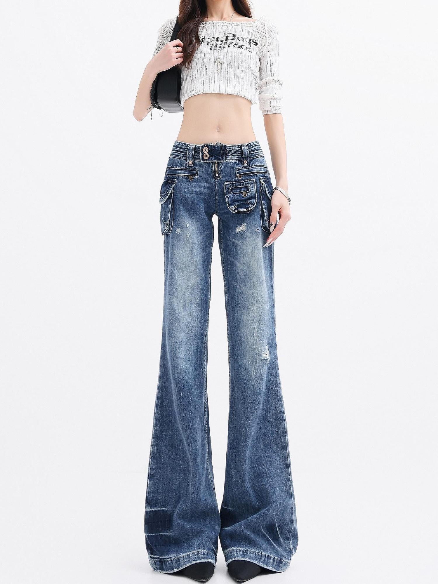 QIUQIU STUDIO Elongated Pleated Washed Distressed Retro Pocket Loose Women&