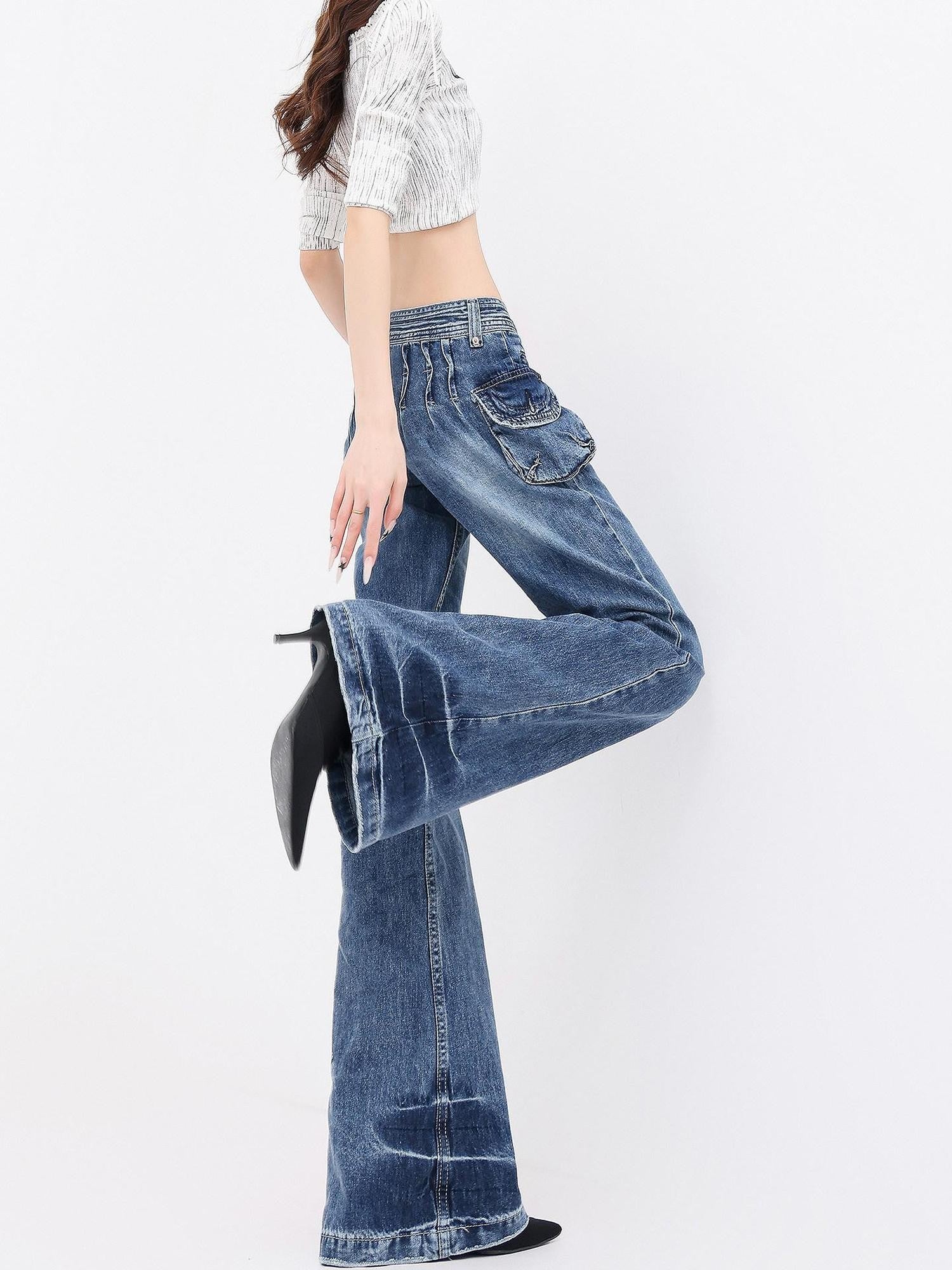 QIUQIU STUDIO Elongated Pleated Washed Distressed Retro Pocket Loose Women&