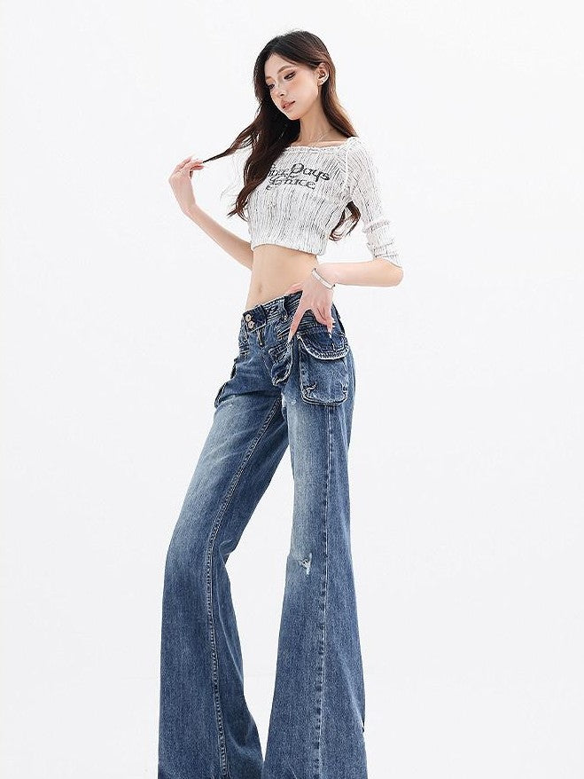 QIUQIU STUDIO Elongated Pleated Washed Distressed Retro Pocket Loose Women&