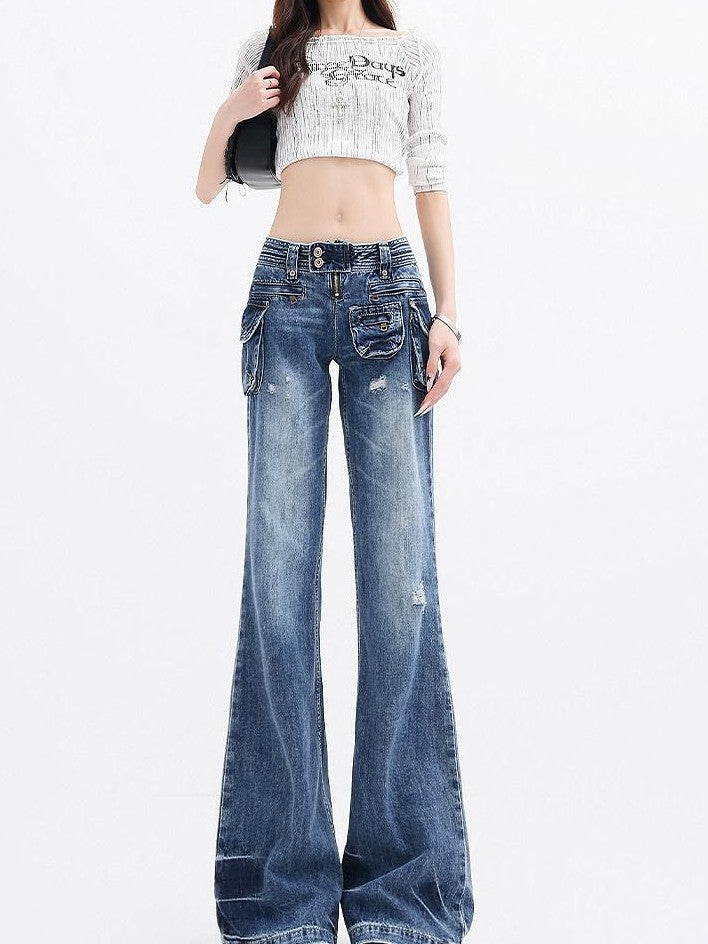 QIUQIU STUDIO Elongated Pleated Washed Distressed Retro Pocket Loose Women&