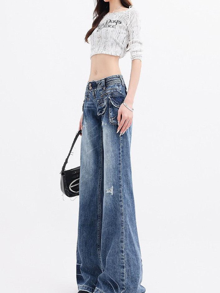 QIUQIU STUDIO Elongated Pleated Washed Distressed Retro Pocket Loose Women&