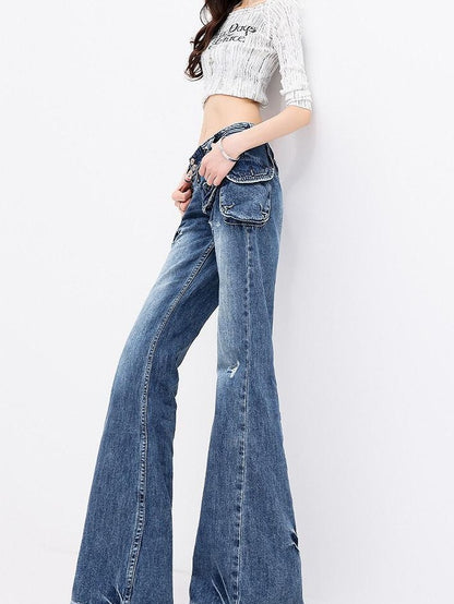 QIUQIU STUDIO Elongated Pleated Washed Distressed Retro Pocket Loose Women&