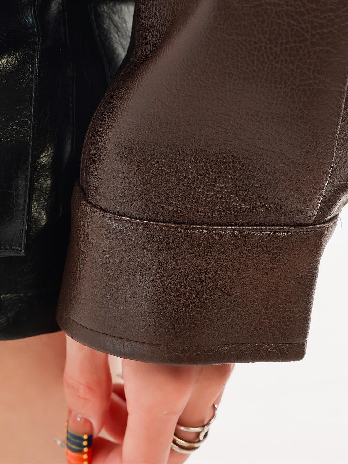 QIUQIU STUDIO Embroidered Stand Collar Zip Moto Women&