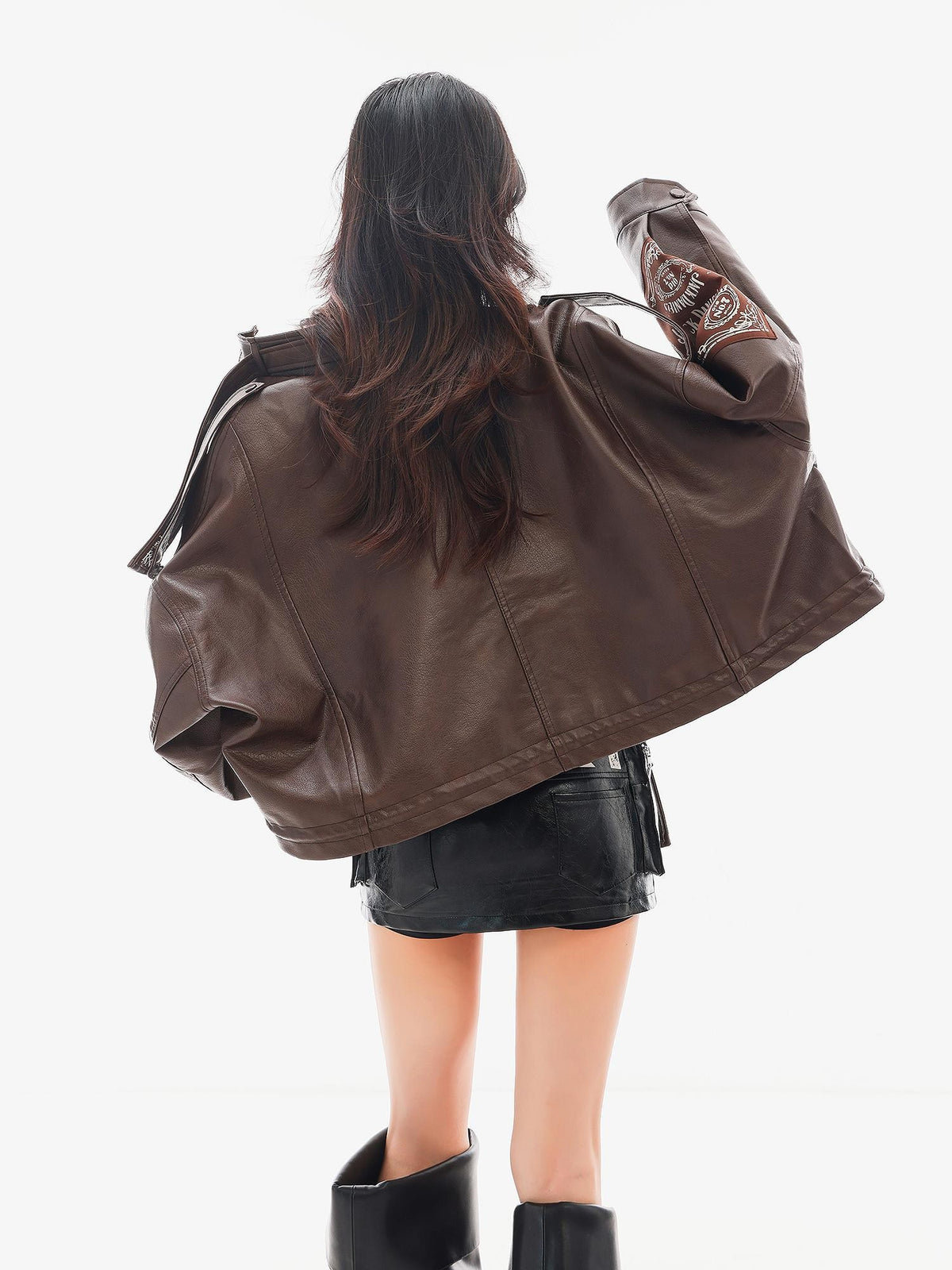QIUQIU STUDIO Embroidered Stand Collar Zip Moto Women&
