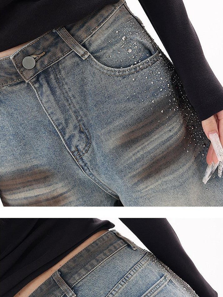 QIUQIU STUDIO Extended Washed Distressed Rhinestone Whisker Women&