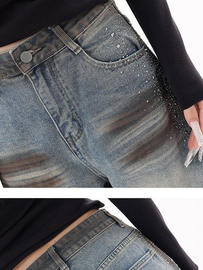 QIUQIU STUDIO Extended Washed Distressed Rhinestone Whisker Women&