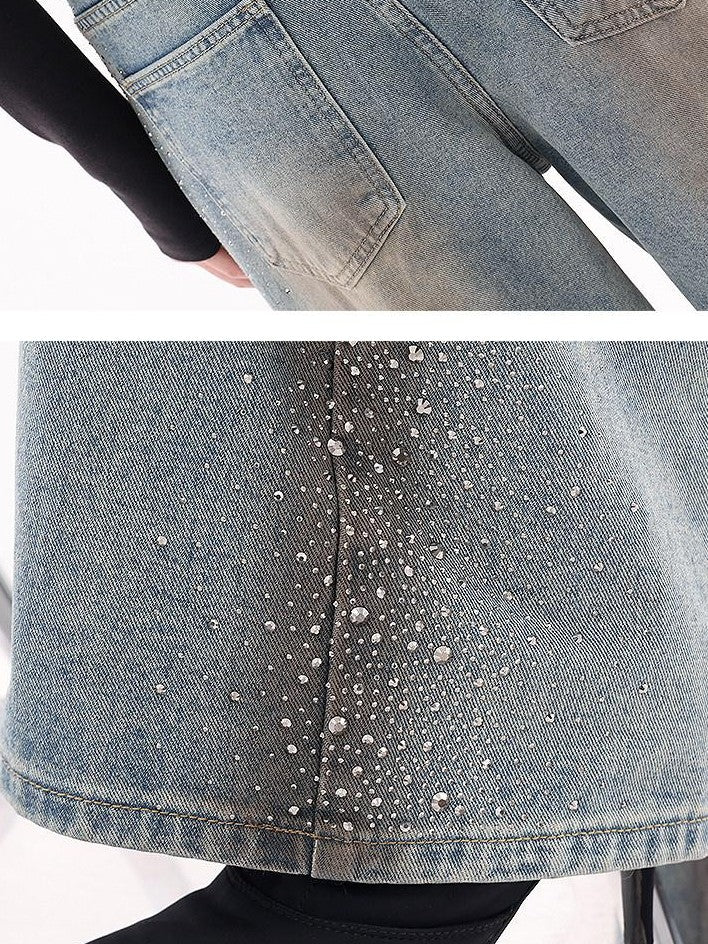 QIUQIU STUDIO Extended Washed Distressed Rhinestone Whisker Women&