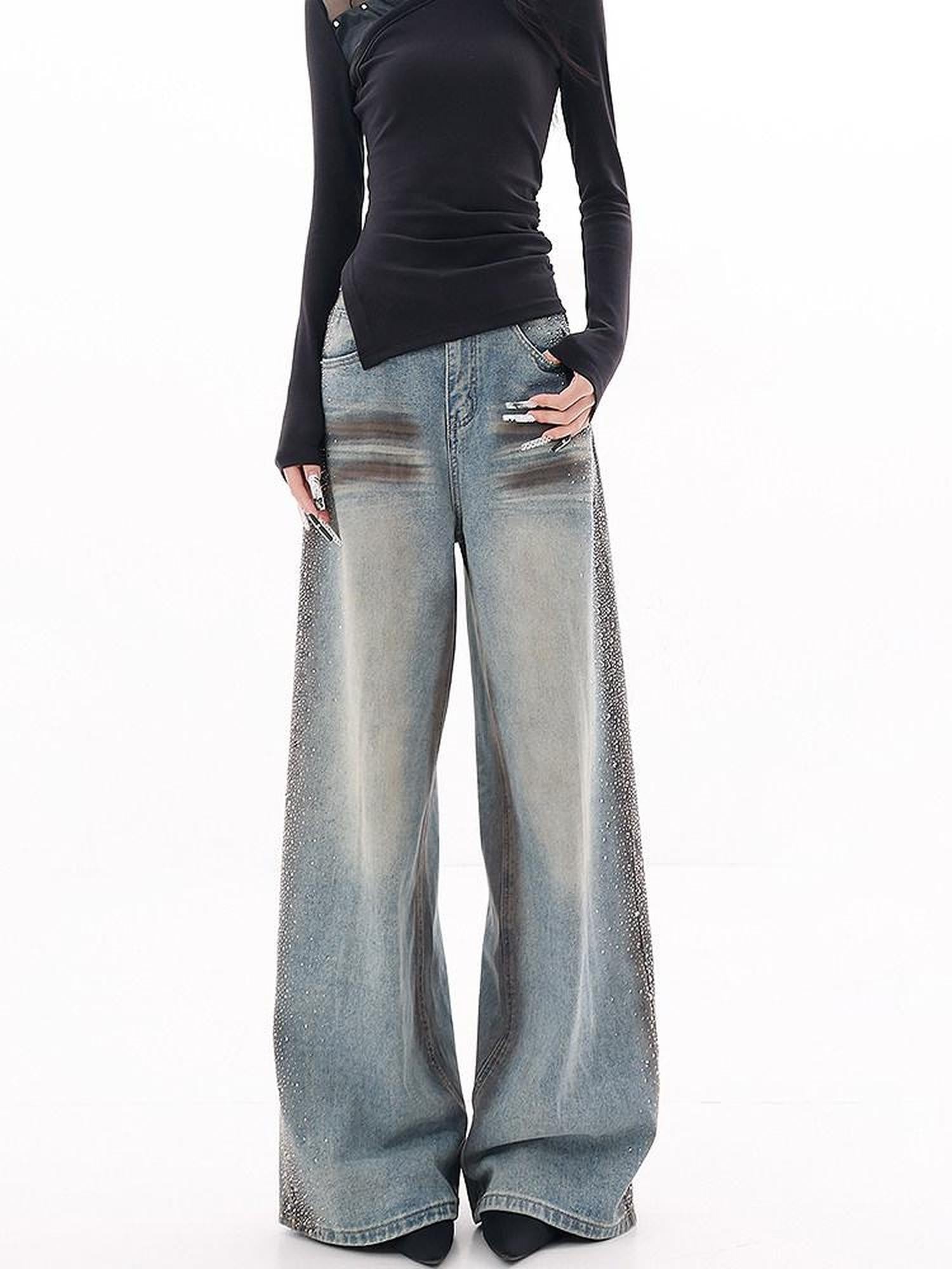 QIUQIU STUDIO Extended Washed Distressed Rhinestone Whisker Women&