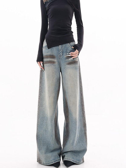 QIUQIU STUDIO Extended Washed Distressed Rhinestone Whisker Women&