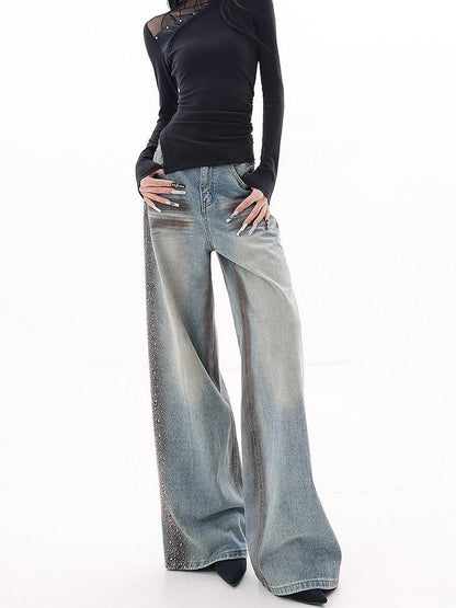 QIUQIU STUDIO Extended Washed Distressed Rhinestone Whisker Women&