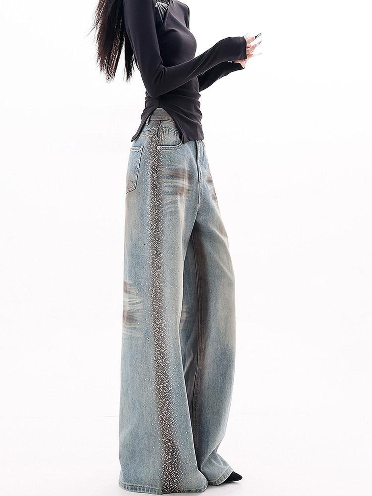QIUQIU STUDIO Extended Washed Distressed Rhinestone Whisker Women&