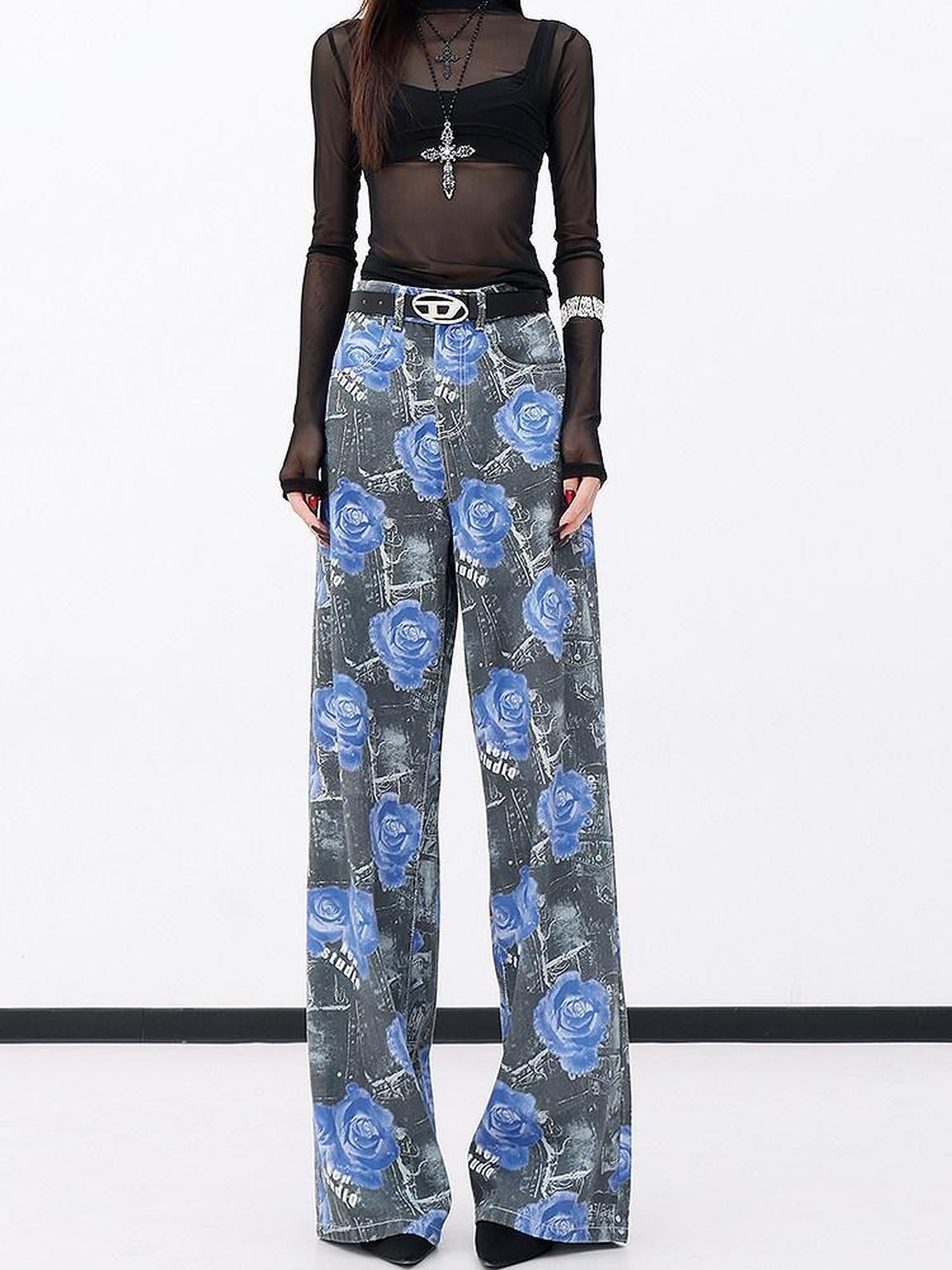 QIUQIU STUDIO Extra Long Digital Print Pocketed Natural Waist Women&