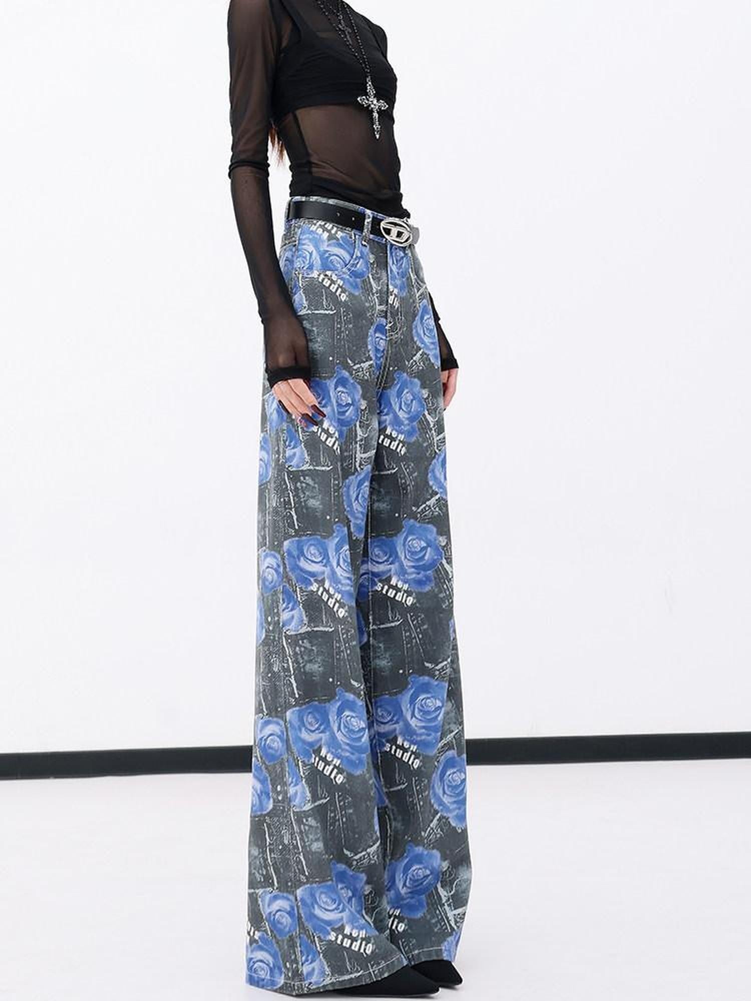 QIUQIU STUDIO Extra Long Digital Print Pocketed Natural Waist Women&