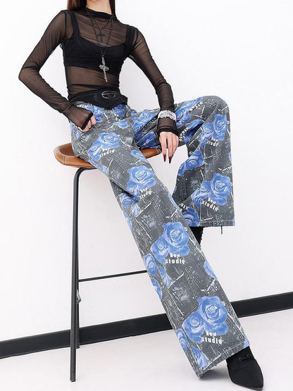 QIUQIU STUDIO Extra Long Digital Print Pocketed Natural Waist Women&
