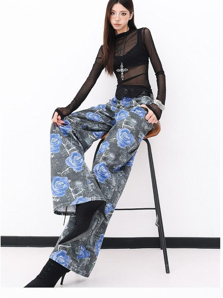 QIUQIU STUDIO Extra Long Digital Print Pocketed Natural Waist Women&