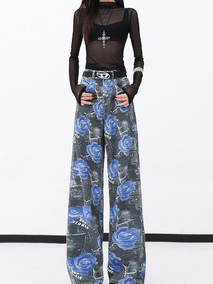 QIUQIU STUDIO Extra Long Digital Print Pocketed Natural Waist Women&