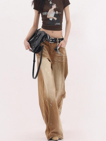 QIUQIU STUDIO Extra Long Ink Splatter Distressed Natural Waist Women&