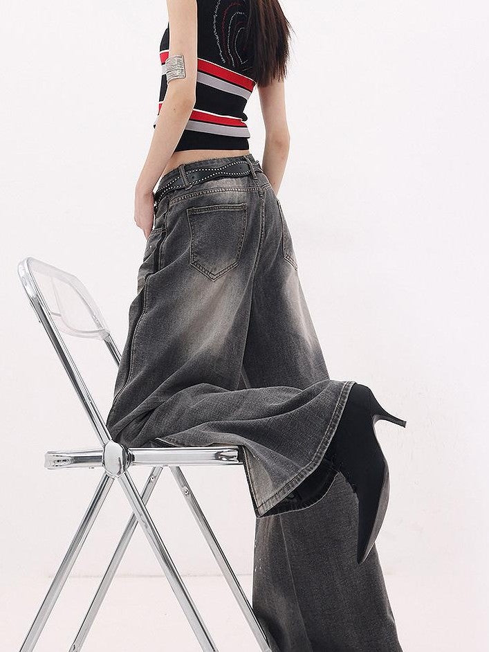 QIUQIU STUDIO Extra Long Ink Splatter Distressed Natural Waist Women&