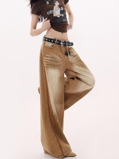 QIUQIU STUDIO Extra Long Ink Splatter Distressed Natural Waist Women&