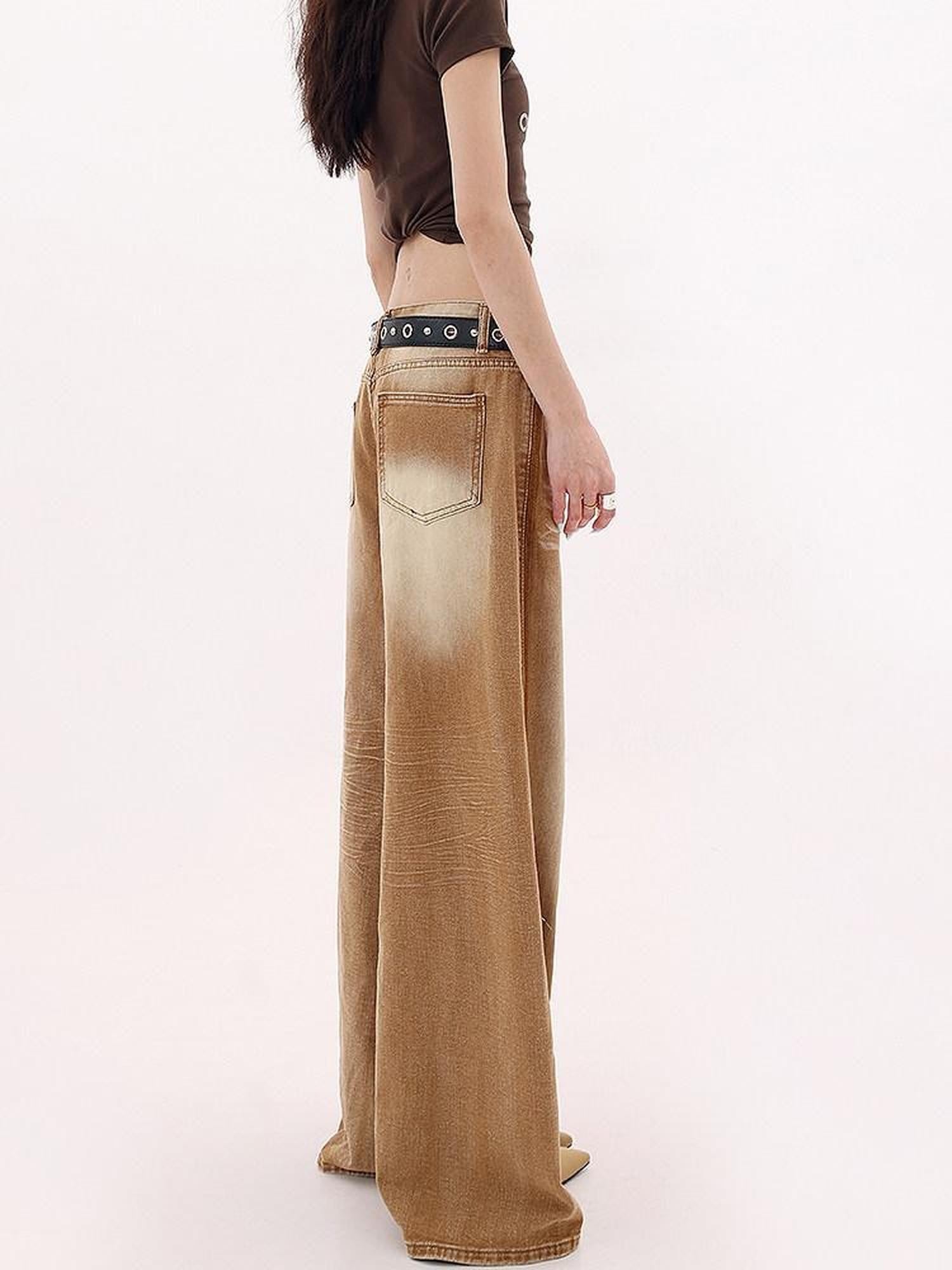 QIUQIU STUDIO Extra Long Ink Splatter Distressed Natural Waist Women&