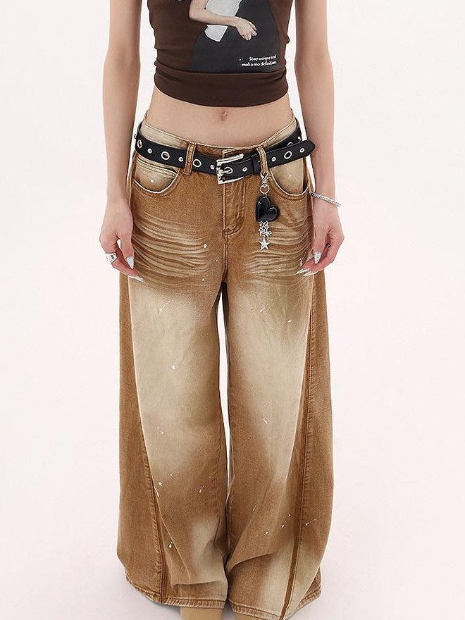 QIUQIU STUDIO Extra Long Ink Splatter Distressed Natural Waist Women&