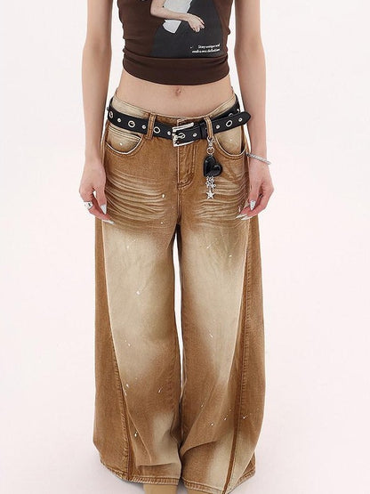 QIUQIU STUDIO Extra Long Ink Splatter Distressed Natural Waist Women&