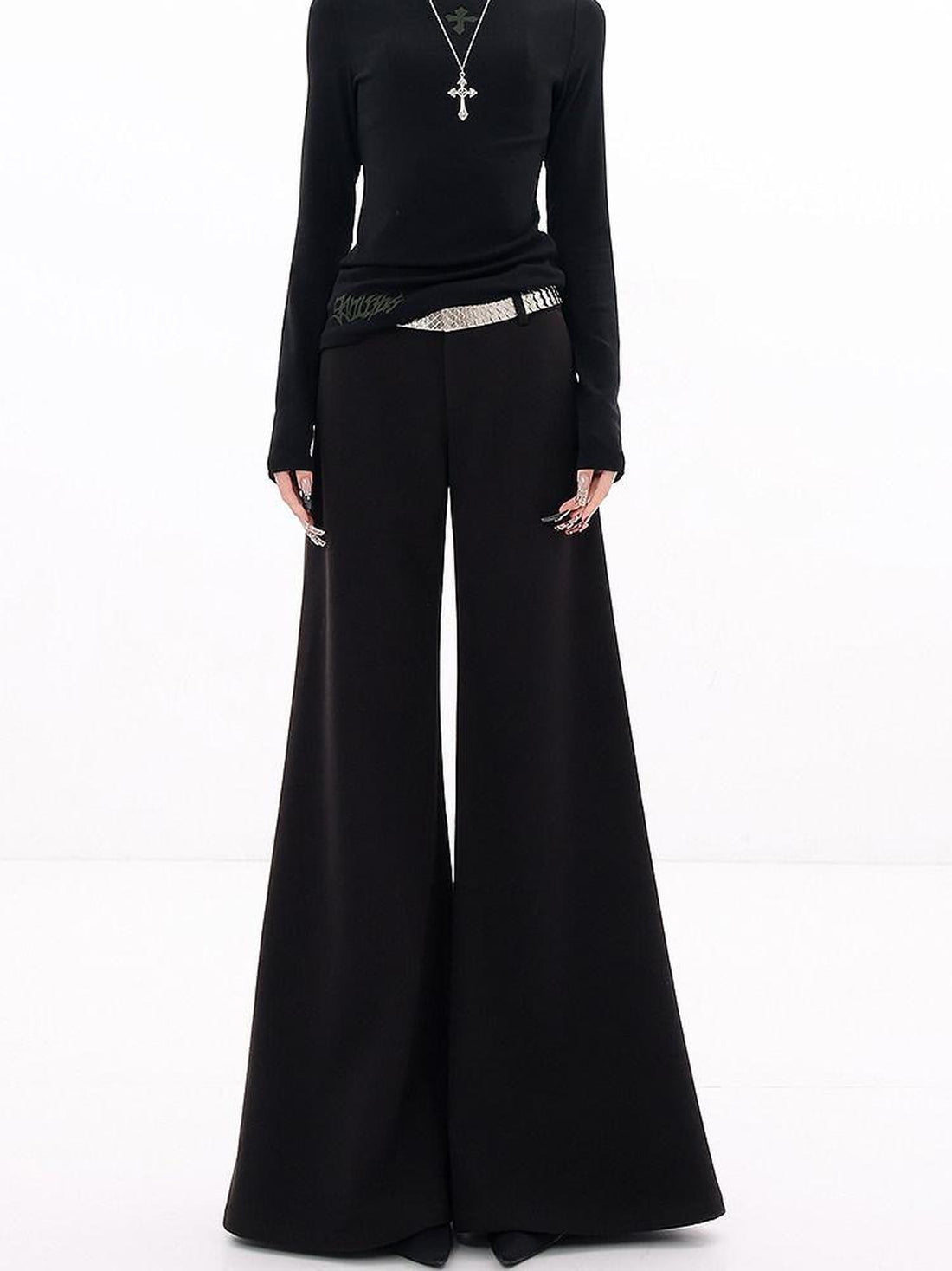 QIUQIU STUDIO Extra Long Loose Slight Flare Pockets Women&