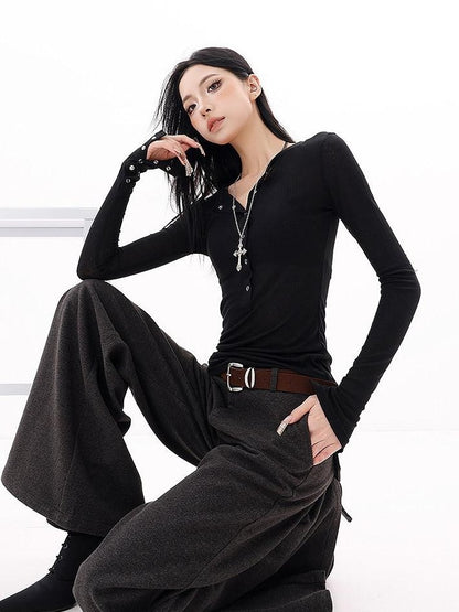 QIUQIU STUDIO Extra Long Loose Slight Flare Pockets Women&