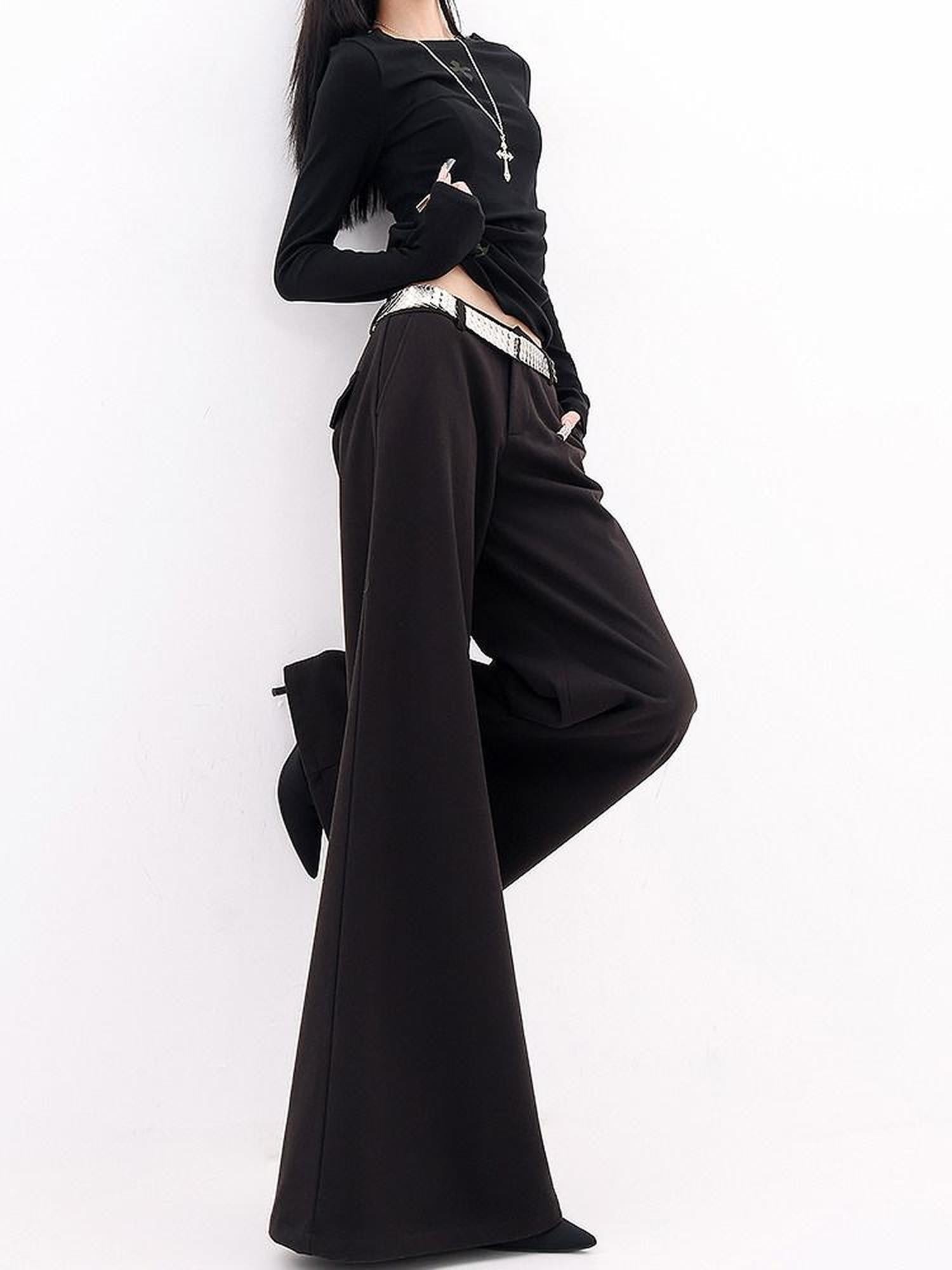 QIUQIU STUDIO Extra Long Loose Slight Flare Pockets Women&