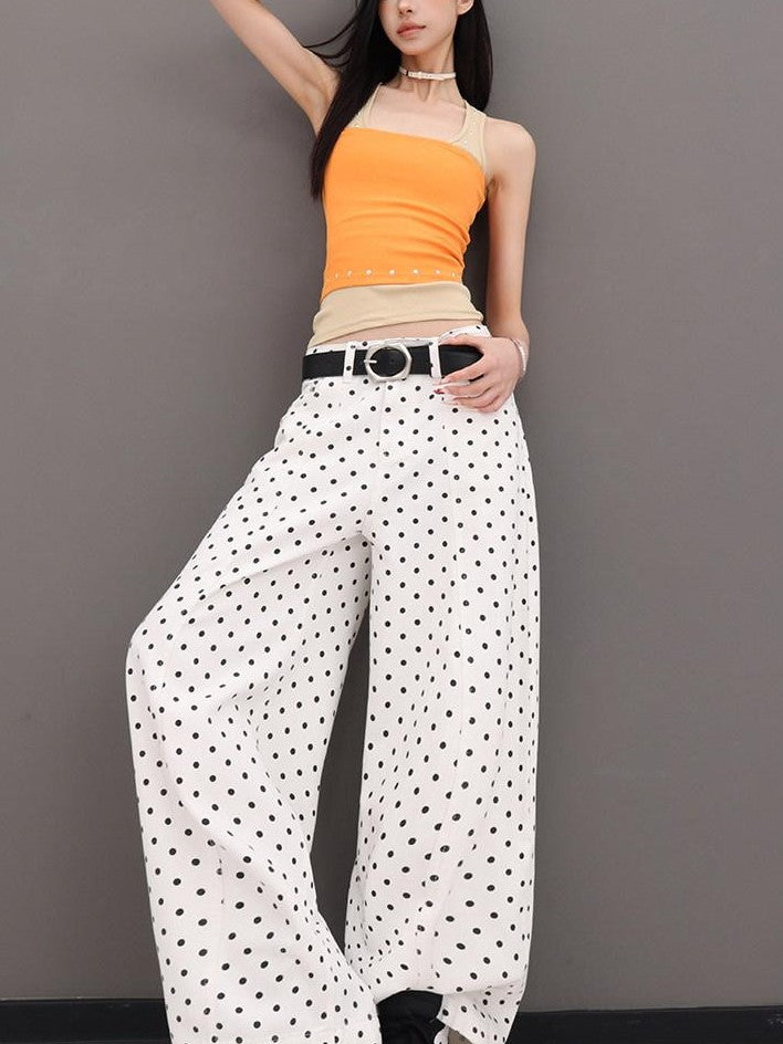 QIUQIU STUDIO Extra Long Polka Dot Drapey Natural Waist Women&