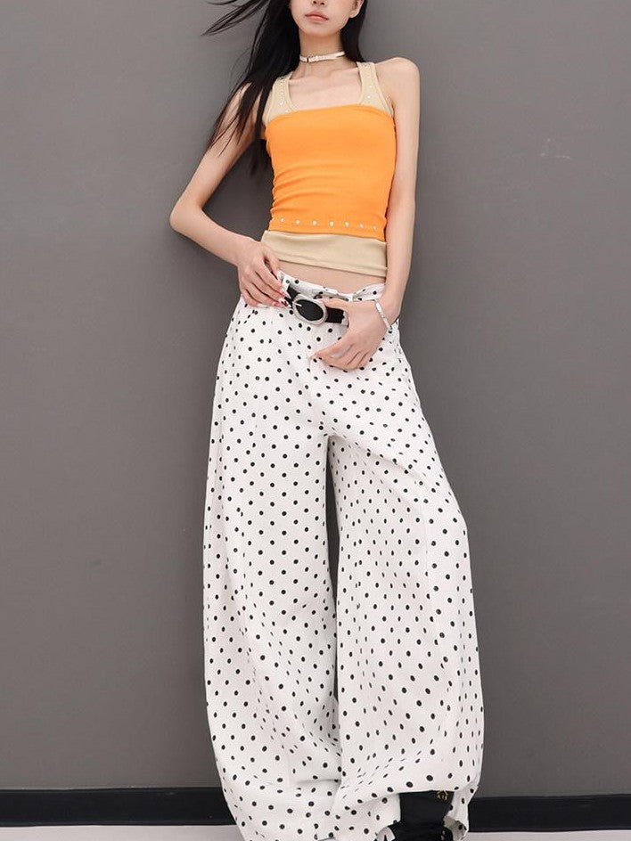 QIUQIU STUDIO Extra Long Polka Dot Drapey Natural Waist Women&