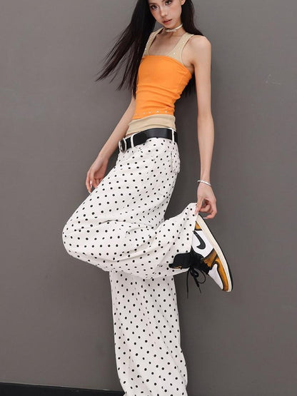 QIUQIU STUDIO Extra Long Polka Dot Drapey Natural Waist Women&