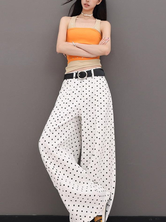 QIUQIU STUDIO Extra Long Polka Dot Drapey Natural Waist Women&