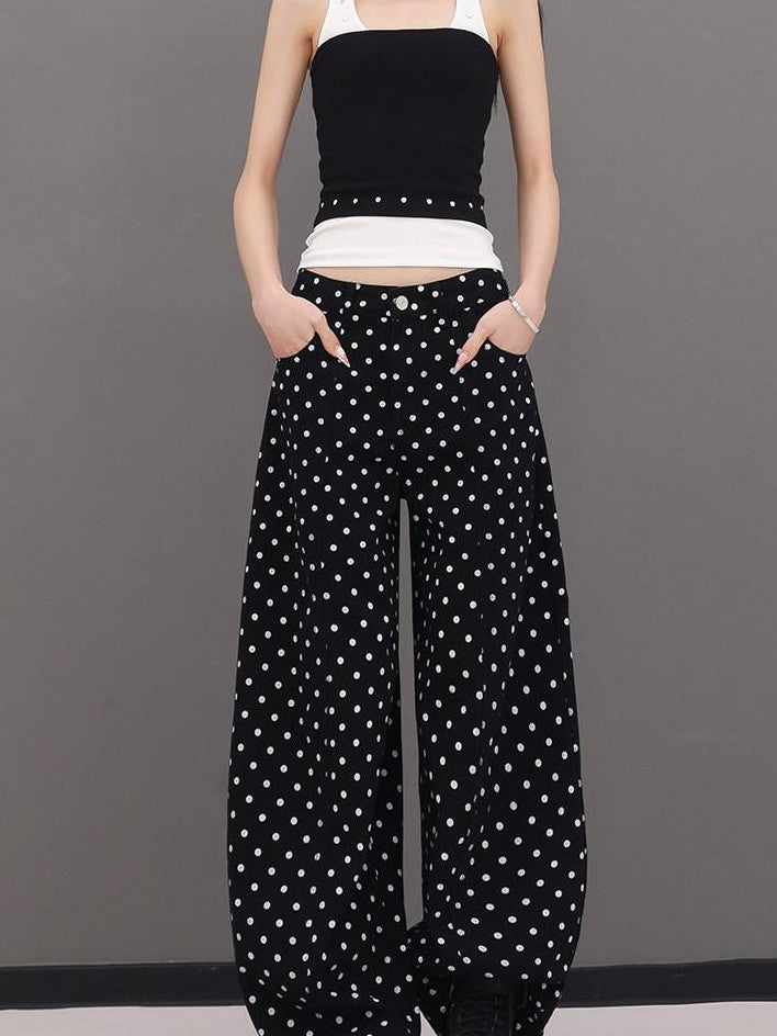 QIUQIU STUDIO Extra Long Polka Dot Drapey Natural Waist Women&