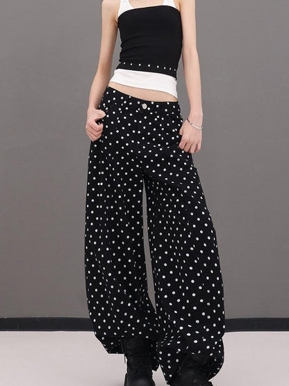 QIUQIU STUDIO Extra Long Polka Dot Drapey Natural Waist Women&