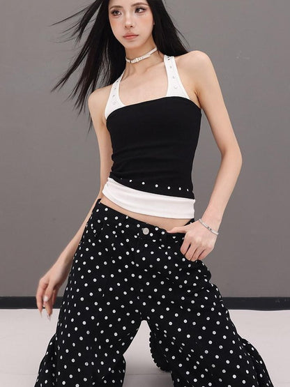 QIUQIU STUDIO Extra Long Polka Dot Drapey Natural Waist Women&