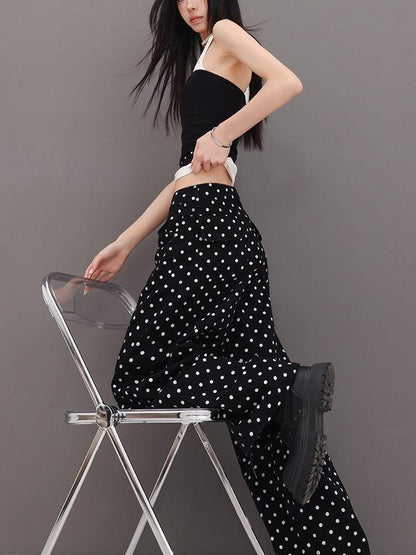QIUQIU STUDIO Extra Long Polka Dot Drapey Natural Waist Women&