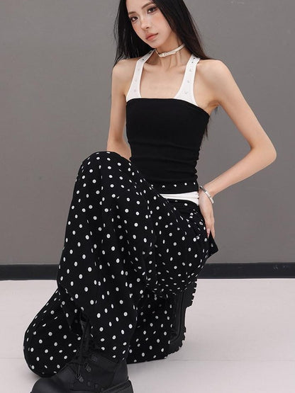 QIUQIU STUDIO Extra Long Polka Dot Drapey Natural Waist Women&