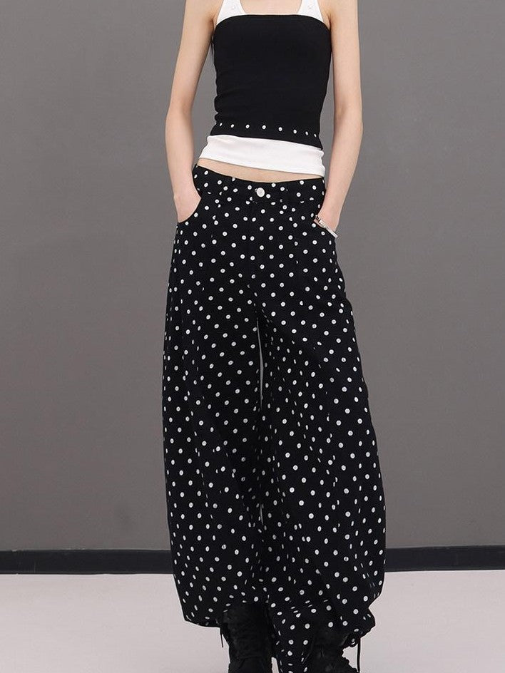 QIUQIU STUDIO Extra Long Polka Dot Drapey Natural Waist Women&