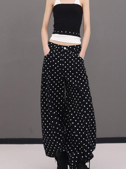 QIUQIU STUDIO Extra Long Polka Dot Drapey Natural Waist Women&