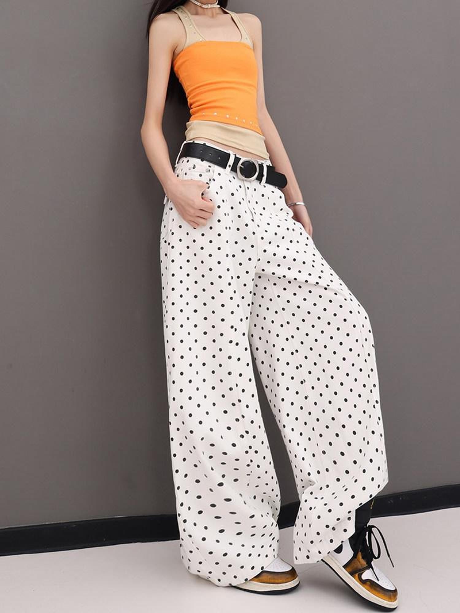 QIUQIU STUDIO Extra Long Polka Dot Drapey Natural Waist Women&